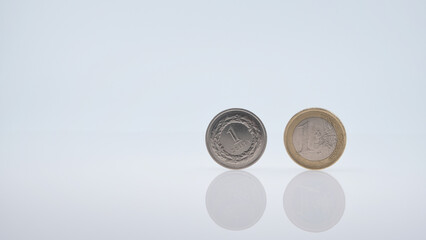 1 Zloty and 1 Euro Coins Side by Side 