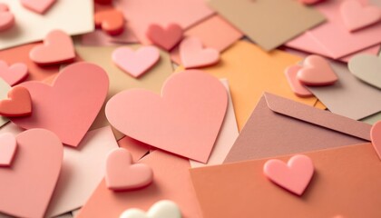 Fototapeta premium Romantic pastel heart shapes and envelopes, perfect for Valentine's Day or love-themed designs.