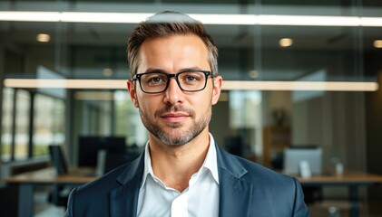 Fototapeta premium Confident businessman in modern office setting