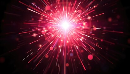 Fototapeta premium Red light burst glowing streaks vibrant energy dynamic explosion of light