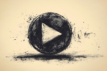 Hand-Drawn Play Button with Grunge Texture