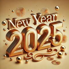 New Year 2025 Realistic 3D Gold Text Rendering for Stylish Festive Graphics and Events
