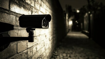 CCTV Camera in Dark Alley with Night Vision Effect