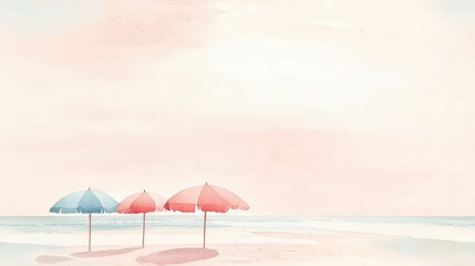 Pastel beach umbrellas on tranquil shore
