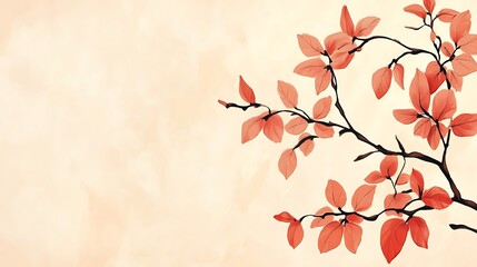 Delicate Coral Leaves Branch on Pale Background