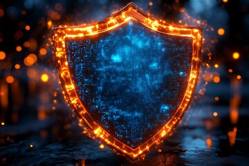 Fototapeta premium Futuristic Digital Shield with Glowing Circuitry