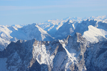 Scenic view of alps peaks in winter season
