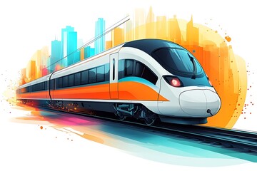 Naklejka premium High-Speed Train in a Vibrant Cityscape