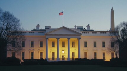 The White House Lit up at Night With a Flag on Top - Generative AI