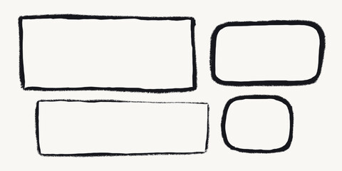 Black square frame with grunge torn edges. Vector illustration of rough ripped rectangle isolated on light background. Ideal for collages and stickers