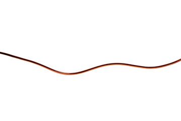 Copper wire isolated on white background, curved line, variable energy flow
