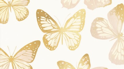 Gold blush butterflies, white background, pattern, design, digital art, wallpaper