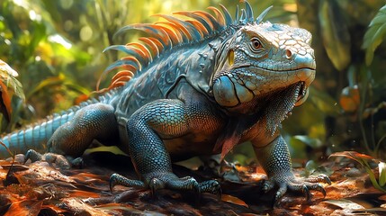 Obraz premium Iguana closeup tropical reptile nature photography colorful wildlife high resolution hd picture