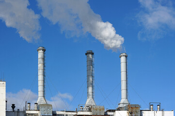 boiler room pipes on a blue sky background