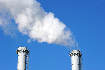 boiler room pipe on the background of blue sky