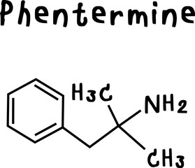 Phentermine or chemical structure of Phentermine isolate vector on transparency background