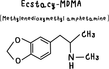 Ecstacy or MDMA ormethylenedioxymethyl amphetamine or chemical structure of Ecstacy MDMA methylenedioxymethyl amphetamine isolate vector on transparency background