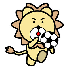 サッカーボールを蹴るライオン　イラスト