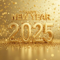 Luxurious Gold Realistic Text in 3D Rendering to Highlight New Year 2025 Celebrations
