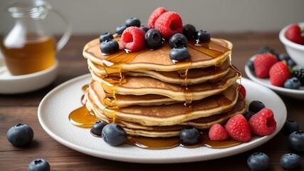 stack of pancakes with berries