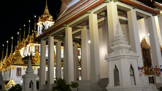 Loha Prasat (Wat Ratchanatdaram Worawihan) in Bangkok is famous for its unique and elegant Buddhist architectural style. It is a tourist attraction located near Khao San Road.	