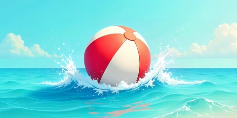 Summer Beach Ball Ocean Wave Splash Fun Illustration