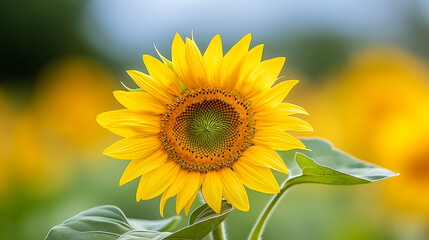 Obraz premium Vast sunflower fields stretch under a clear blue sky showcasing vibrant yellow blooms in full sunlight