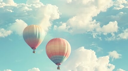 Fototapeta premium Pastel hot air balloons drift across a dreamy sky
