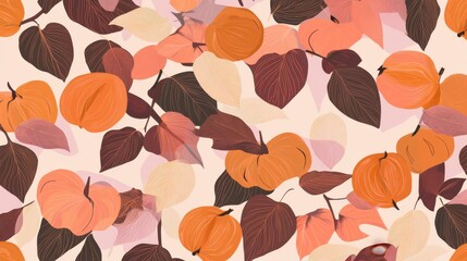 Fototapeta premium Autumnal Fruits and Leaves Seamless Pattern Design