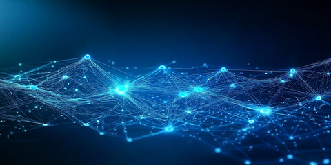 Artificial Intelligence Digital Network with Illuminated Blue Nodes and Interconnected Lines on Dark Background