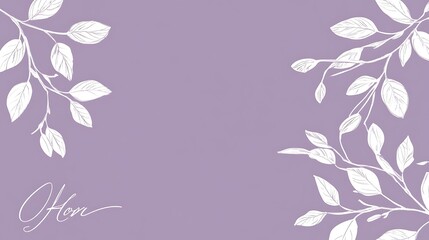 Elegant Lavender Background with White Leaf Branches