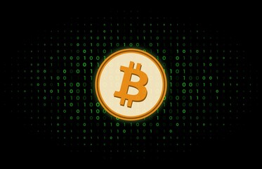 images of the bitcoin-btc logo on a digital background. 3d illustrations.