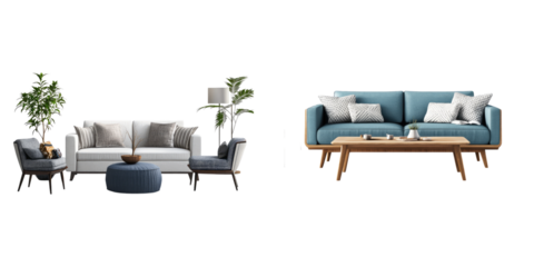 Interior furniture isolated on transparent background, Set of