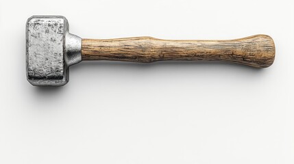 Hammer, wood handle, metal head, white background, DIY