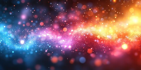 Colorful abstract cosmic background with sparkling light particles in vibrant hues