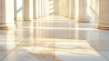 Elegant architecture of marble columns in serene hallway interior design bright environment captivating perspective