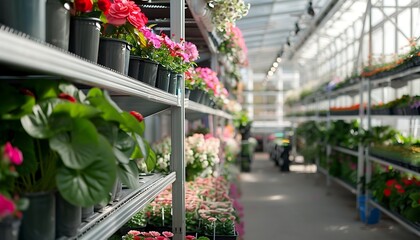 Beautiful blooming flowers in the greenhouse. Gardening concept.
