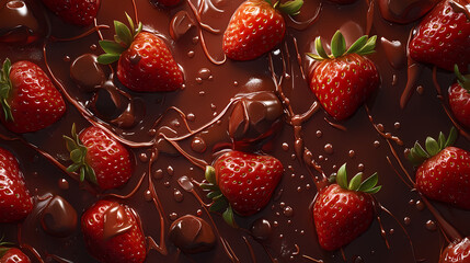 Chocolate and strawberries delight culinary scene close-up. Dewlight. Illustration