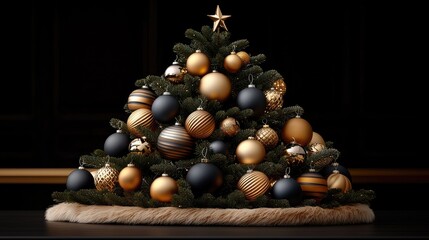Naklejka premium Elegant gold and black christmas tree decoration indoor holiday setup festive home environment stylish viewpoint