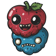 Obraz premium A creative and colorful design featuring red and blue berries characters with expressive faces, showcasing a whimsical and quirky art style