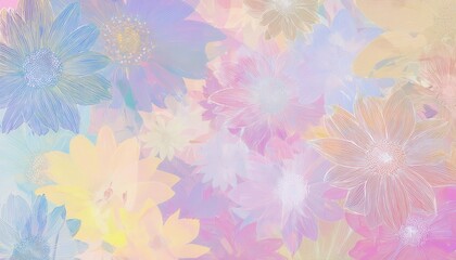 pastel hand drawn floral composition with layered daisies in soft hues, perfect for dreamy japanese background or gentle graphic designs