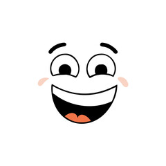 Black And White Smiling Cartoon Funny Face With Happy Expression. Vector Illustration Isolated On White Background