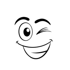 Cartoon smiling and winking face. Winking expression vector illustration