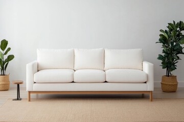 Fototapeta premium Modern minimalist interior design with white sofa and plants