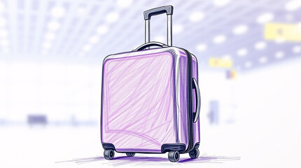 At sunset, a lone black hardshell carry-on roller luggage rests forgotten at the baggage reclaim area, its solitude contrasting with the bustling airport environment