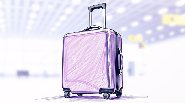 At sunset, a lone black hardshell carry-on roller luggage rests forgotten at the baggage reclaim area, its solitude contrasting with the bustling airport environment