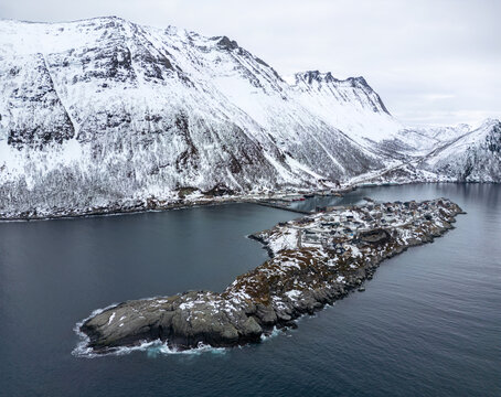 Aerial image from Husoy in Senja, Norway