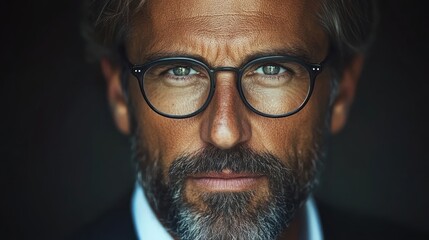 Close-up Portrait of a Confident Man with Glasses and Beard