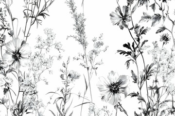 Toile De Jouy vintage floral pattern featuring delicate wildflowers and romantic motifs, ideal for fabric design