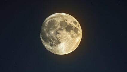 Full moon in the night sky. Telescope view.